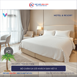 Bộ chăn ga gối khách sạn Việt Á Cotton T300 sọc trắng